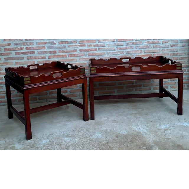 Early 20th Century Wood Coffee Table with Large Removable Tray, 1924, Set of 2 For Sale - Image 13 of 16