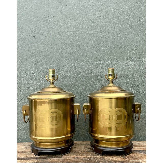Vintage Brass Medallion Ring Lamps - A Pair For Sale - Image 12 of 12