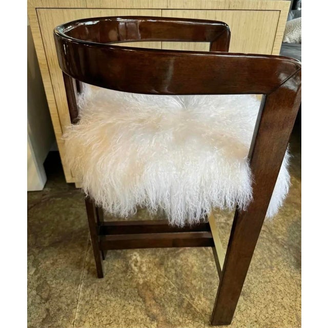 Modern Interlude Burke Fur High Gloss Walnut Bar Counter Stool For Sale - Image 3 of 10