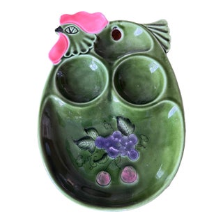 Vintage Green Ceramic Deviled Egg Chicken Plate For Sale