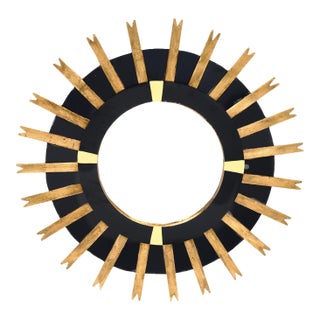 Modernist, Spanish Sunburst Mirror, Gold Leaf and Black Glass For Sale