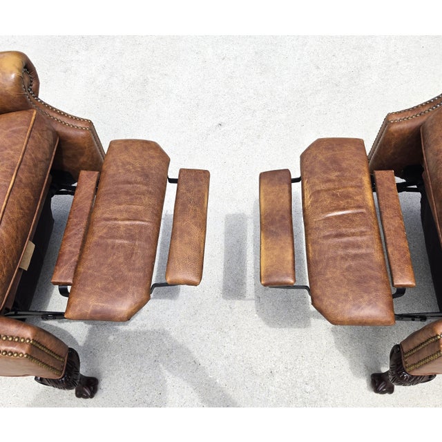 Vintage Motioncraft Chippendale Leather Wingback Recliners Ball & Claw Pair For Sale - Image 15 of 16
