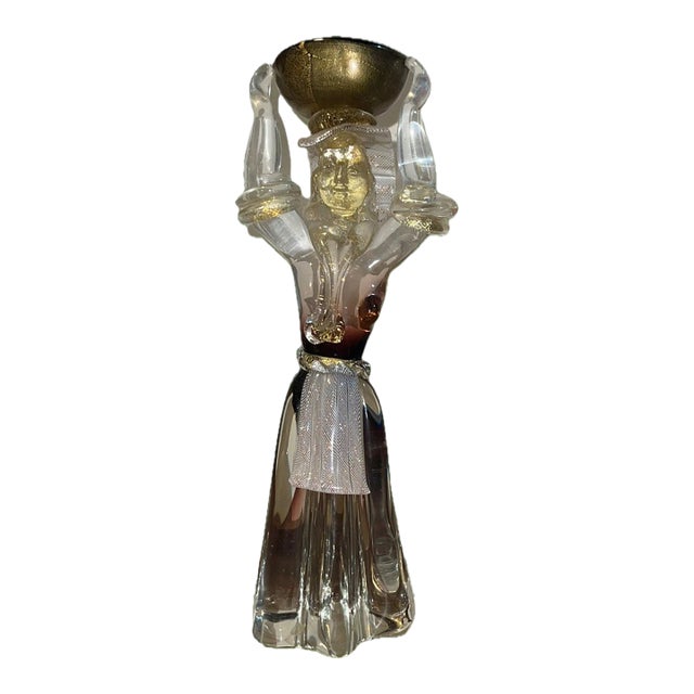 Salviati Murano Glass Sculpture – Folk Girl With Basket, Aventurine & Latticino, 1960s For Sale