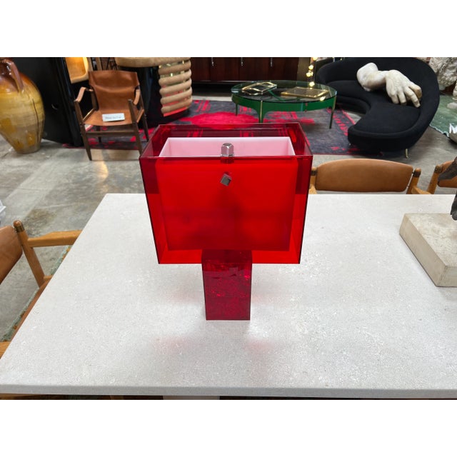 1980s Vintage Italian Red Acrylic Table Lamp 1980s For Sale - Image 5 of 8