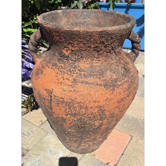 Vintage Mediterranean Terracotta Amphora Urn Planter With Aged Patina For Sale In Los Angeles - Image 6 of 11