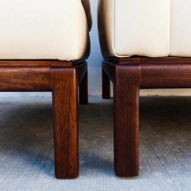 Wood Restored Mid Century Modern Knoll Style Leather Club Chair & Ottoman For Sale - Image 7 of 12