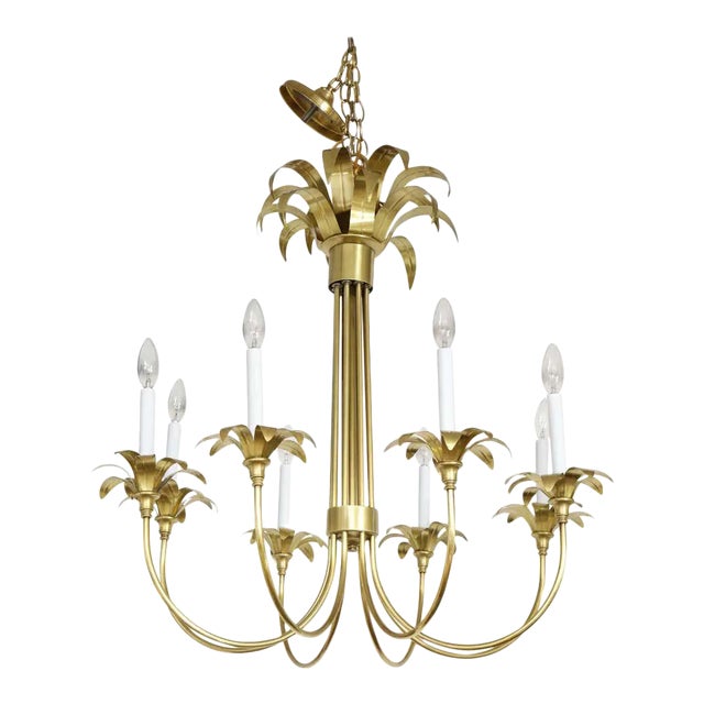 1950s Eight-Arm Italian Solid Brass Flower Chandelier For Sale