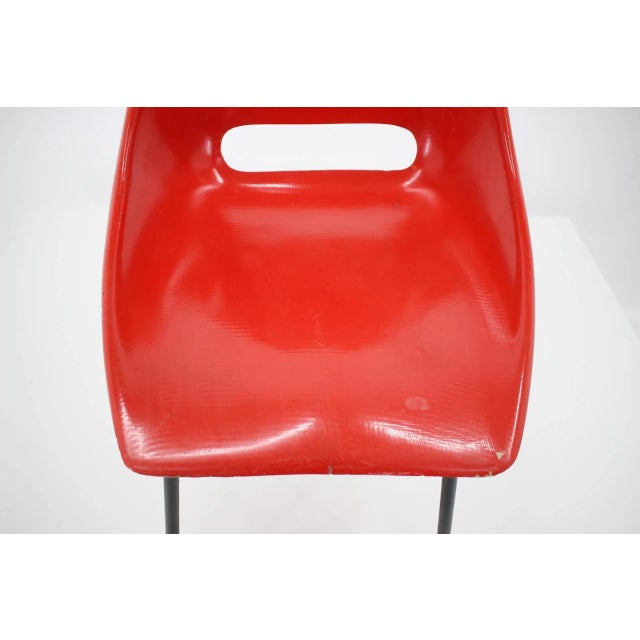 Czechoslovakian Red Fiberglass Dining Chairs, 1960s, Set of 3 For Sale - Image 6 of 7
