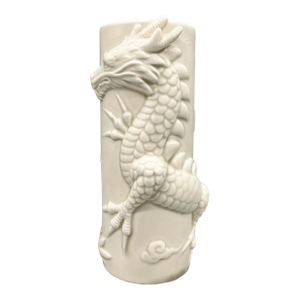 1970s Fitz & Floyd Blanc De Chine Ceramic Dragon Vase – Asian Style High Relief Cylinder