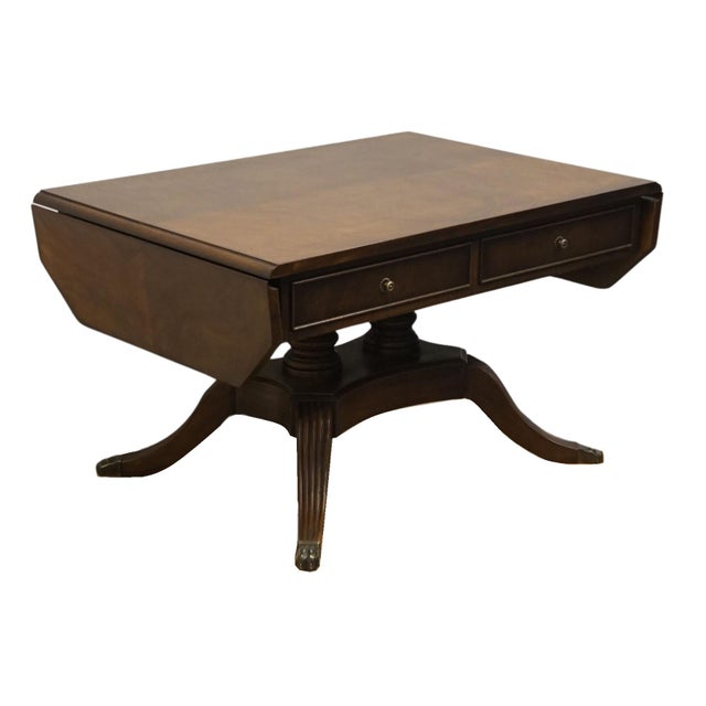 DREXEL HERITAGE Covington Park Collection Bookmatched Walnut Traditional Duncan Phyfe Style 58" Drop-Leaf Accent Coffee...