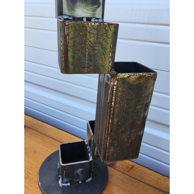 Metal Vintage Abstract Hand Wrought Iron Industrial Modernist Sculpture For Sale - Image 7 of 10