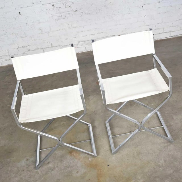 Mid-Century Modern Campaign Style Directors Chairs White & Chrome Attributed Robert Kjer Jakobsen for Virtue Brothers For Sale - Image 6 of 12