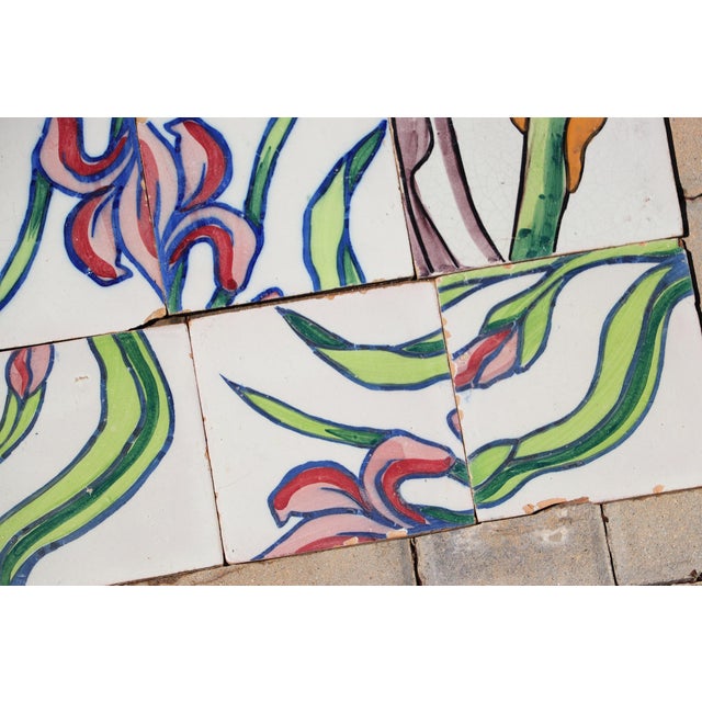1900s Antique Portuguese Art Nouveau Assembled Group of 15 Tiles With Stylized Iris Motif For Sale - Image 10 of 14