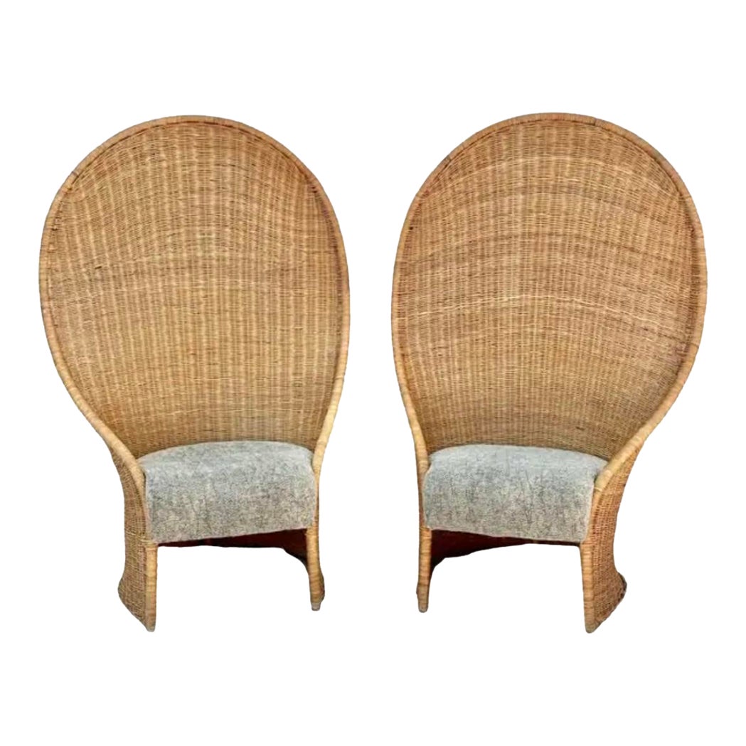 Pair of Mid-Century Modern Tall Rattan Wicker Peacock Chairs | Chairish