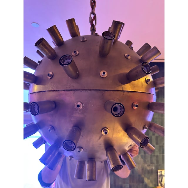 Mid Century Murano Glass Spike Sputnik Chandelier, Brass Globe, 1960s Lighting For Sale - Image 18 of 18