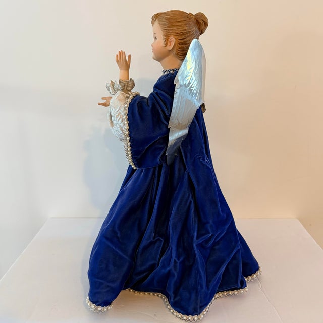 Royal Blue Large Vintage Victorian Style Christmas Angel Figurine in Royal Blue Velvet For Sale - Image 8 of 10