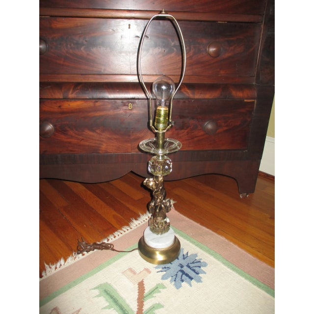 Brass Vintage 1950s Hollywood Regency Cherub Brass, Crystal & Marble Table Lamp For Sale - Image 8 of 8