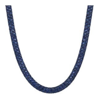 925 Silver Natural Deep Blue Sapphire Bold Beaded Necklace for Women For Sale