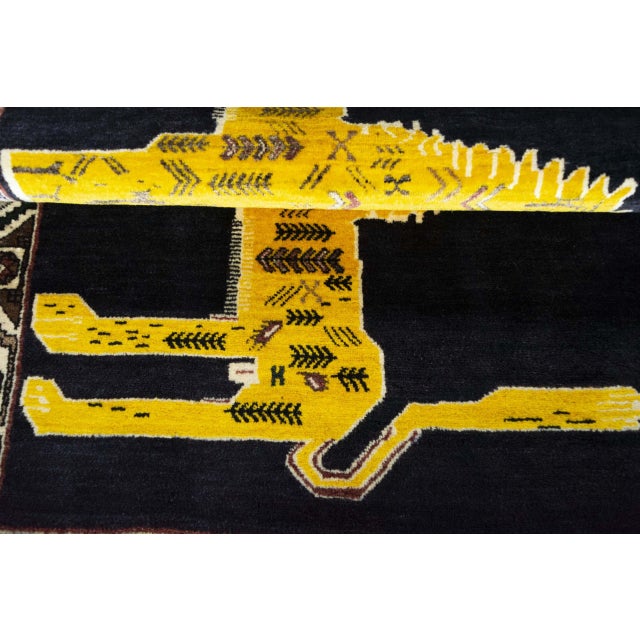 Yellow Hand-Knotted Gabbeh Rug with Lion Motif For Sale - Image 8 of 11
