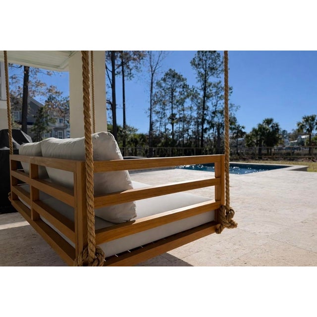 Modern Coastal Teak Swing Bed – Del Mar For Sale In Savannah - Image 6 of 10