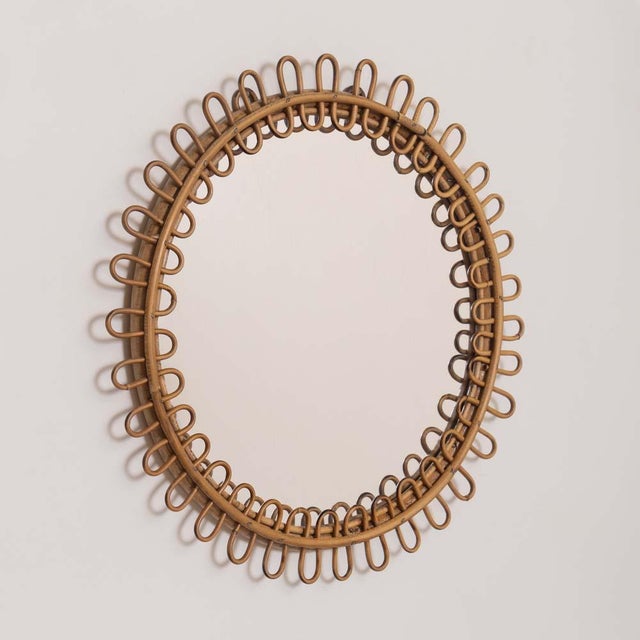 Italian 1960s Italian Rattan Circular Loop Mirror For Sale - Image 3 of 9