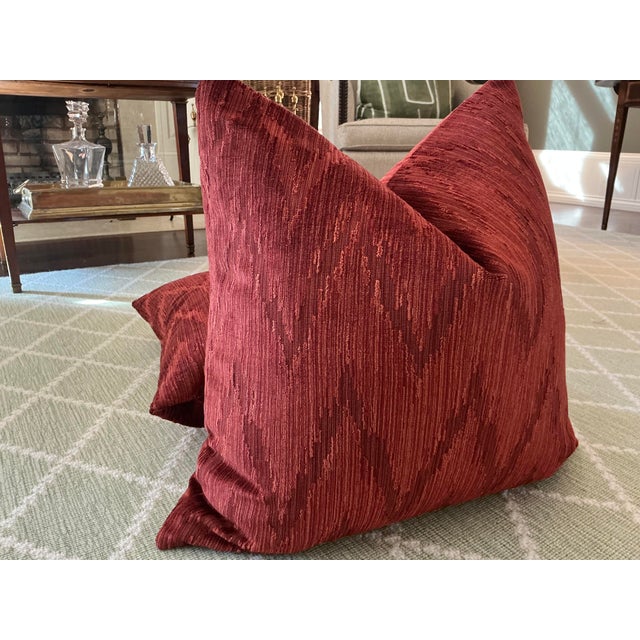 Mid-Century Modern Oscar De La Renta for Lee Jofa “Holland Flamestich in Cranberry Red” 22" Pillows- A Pair For Sale - Image 3 of 3