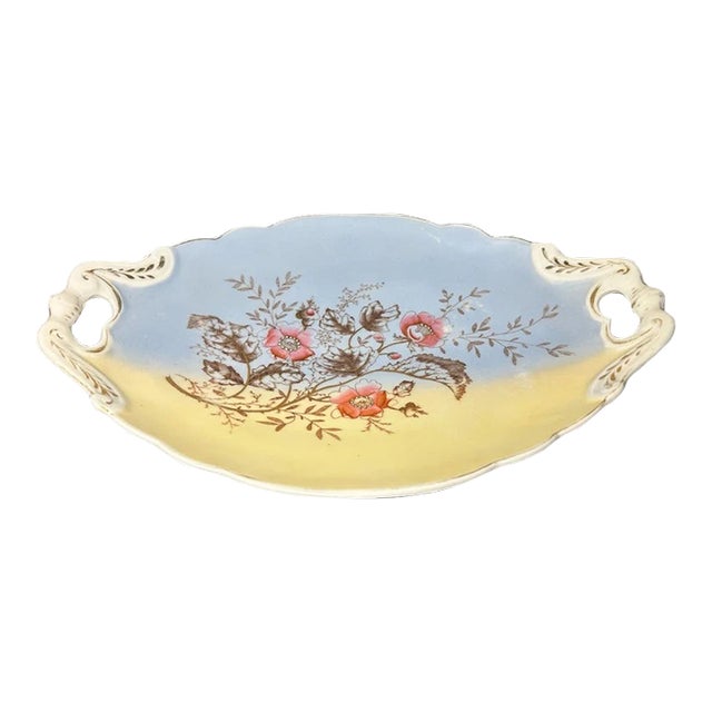 Late 19th Century German Victorian Gotha Thuringia Porcelain Transferware/Hand-Painted Gilded Floral Motif Double Handled Bowl For Sale