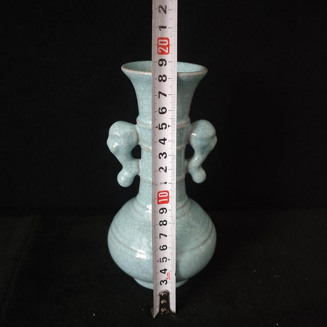 Ceramic Chinese Ceramic Vase,Guan Ware Crackle Glaze Celadon Glaze Porcelain Double Ears Vase For Sale - Image 7 of 10
