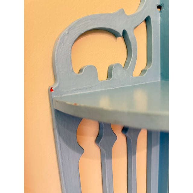 Mid-20th Century Chippendale Style Gingerbread Fretwork Corner Shelf With Distressed Blue Patina For Sale - Image 9 of 10