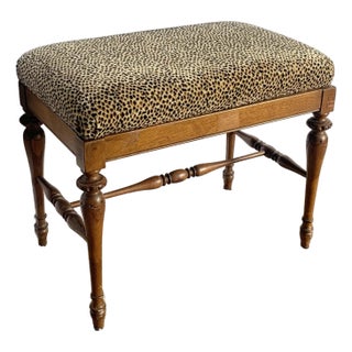 Vintage Leopard Fabric Wooden Low Bench For Sale