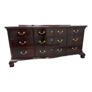 Thomasville Mahogany Chippendale Style Nine-Drawer Triple Dresser For Sale
