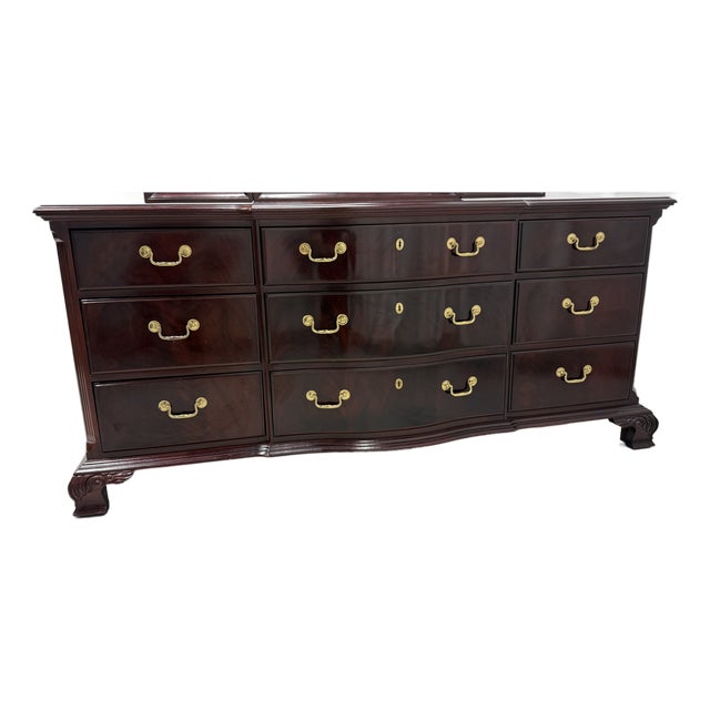 Thomasville Mahogany Chippendale Style Nine-Drawer Triple Dresser For Sale