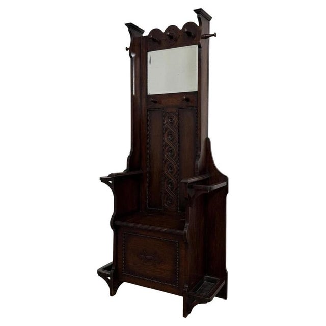 Antique Early 20th Century English Oak Entrance Hall Stand For Sale - Image 3 of 11