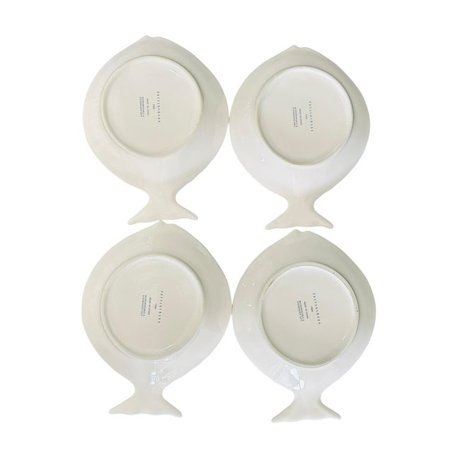 Set of 4 Vintage Pottery Barn Seashore Fish Plates | White Stoneware Figural Appetizer Salad Plates | Retired 2007 Collection | Coastal Chic For Sale - Image 11 of 13