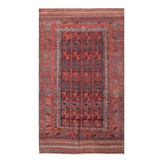 1930s Brown Geometric Tribal Antique Baluch Turkman Rug 3'6" X 6'2" Handknotted Wool Carpet For Sale