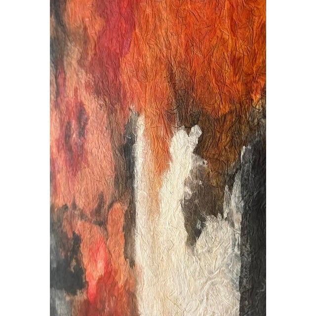 Mid 20th C. Color Saturated Mixed Media Abstract Floral Still Life on Fibrous Hand Made Paper c.1970 For Sale - Image 4 of 12