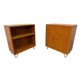 Vintage Danish Modern Teak Hairpin Storage Cabinets - Set of 2 For Sale
