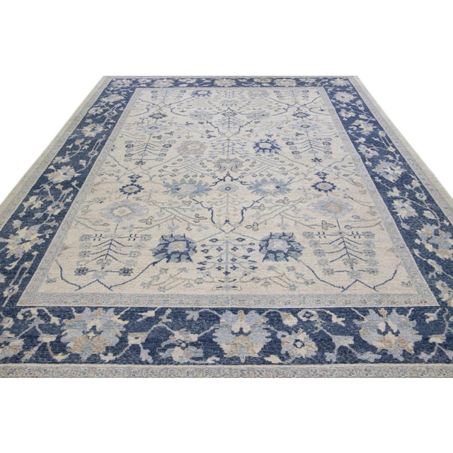 Indian Beige Apadana's Artisan Collection Handmade Floral Pattern Wool Rug For Sale - Image 3 of 10