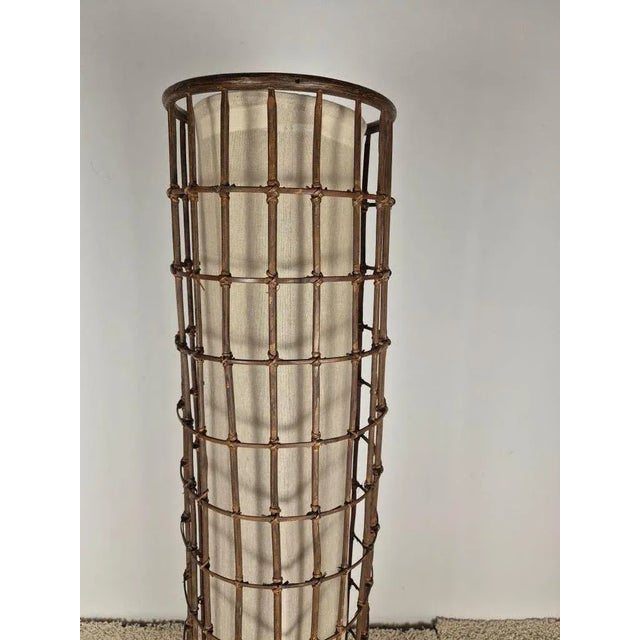 Cream Rattan and Fabric Floor Lamp, 1950s For Sale - Image 8 of 10