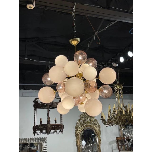 Early 21st Century Modern Murano Glass and Brass Pink Cloud Chandelier For Sale - Image 5 of 7
