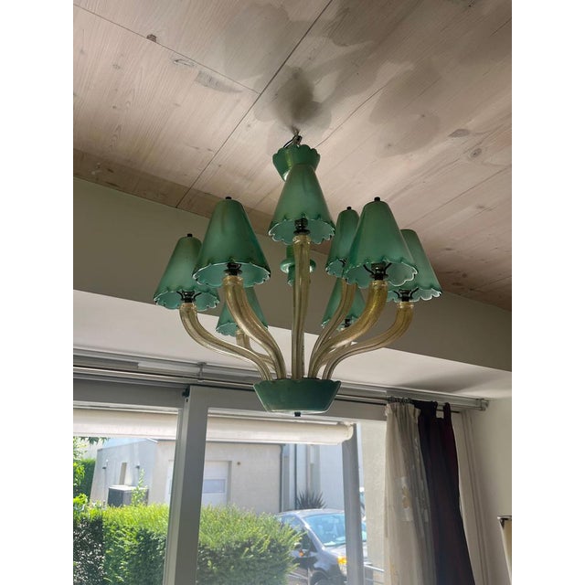 Murano Chandelier with Green Gold Leaf 24K, 1960s For Sale - Image 6 of 11