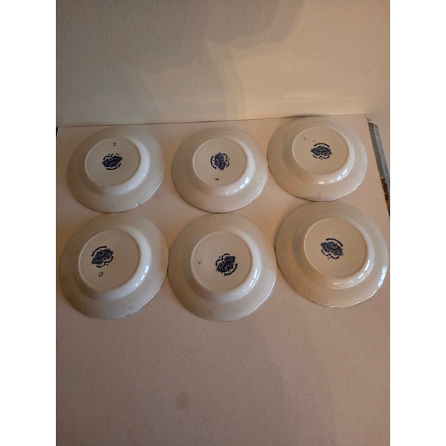 Six circa 1900 blue willow pattern bread plates or dessert plates 6" with gilt edge. These were made in England. Burleigh...