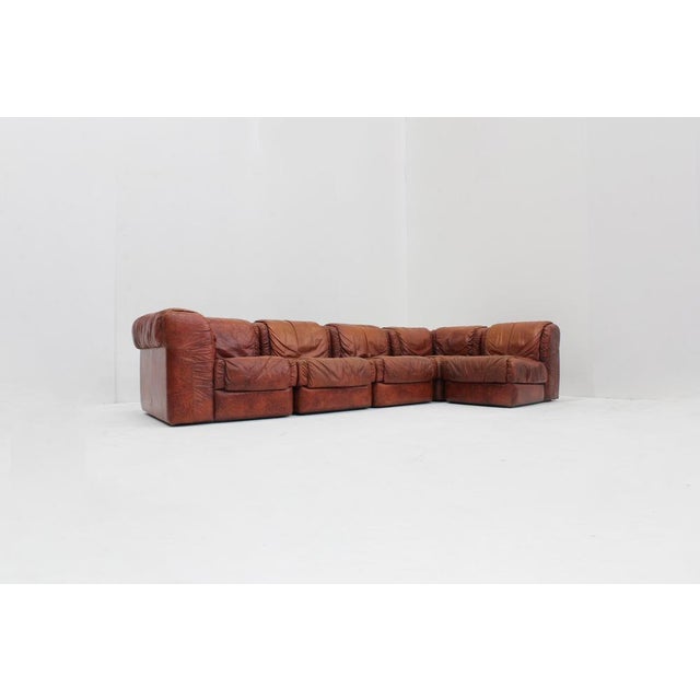 Vintage Seven Modular Sofa in Cognac Leather from Salotti, Italy, 1970s, Set of 5 For Sale - Image 12 of 14