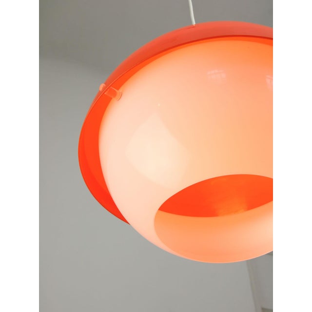 Italian Space Age Orange Acrylic Glass and Brass Pendant Lamp, 1970s For Sale - Image 6 of 16