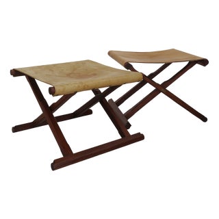 Scandinavian Stools in Leather and Teak, 1960, Set of 2 For Sale