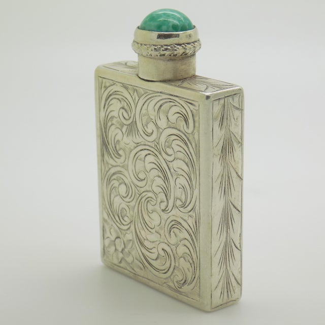 Vintage Italian Silver 800 Chiseled Perfume Bottle with Turquoise Stone Cap, 1970s For Sale - Image 3 of 14