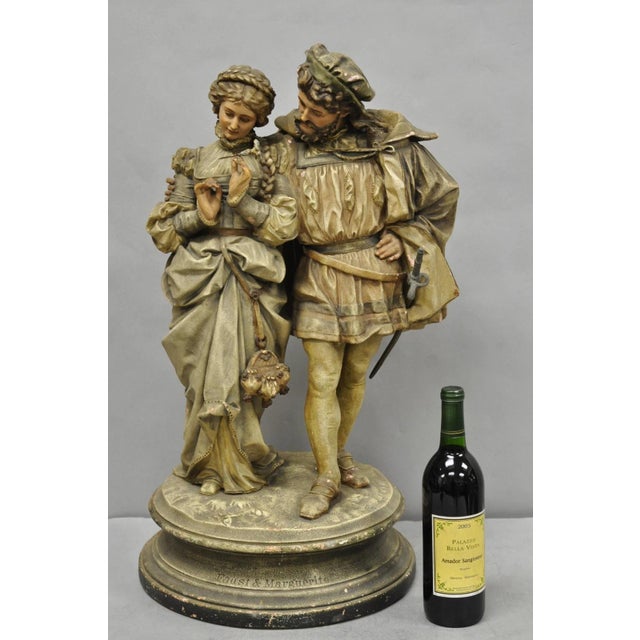 Antique French Renaissance Hennecke & Cos "Faust & Marguerite" Large Plaster Statue Sculpture, Signed to Front and Rear....