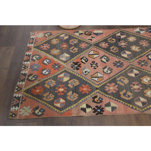 1970s Vintage Turkish Handmade Wool Cotton Orange Kilim Rug For Sale - Image 9 of 11