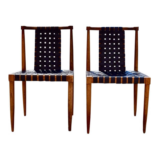 1950s MidCentury Modern Tomlinson Leather Strap Dining Chairs a Pair Chairish