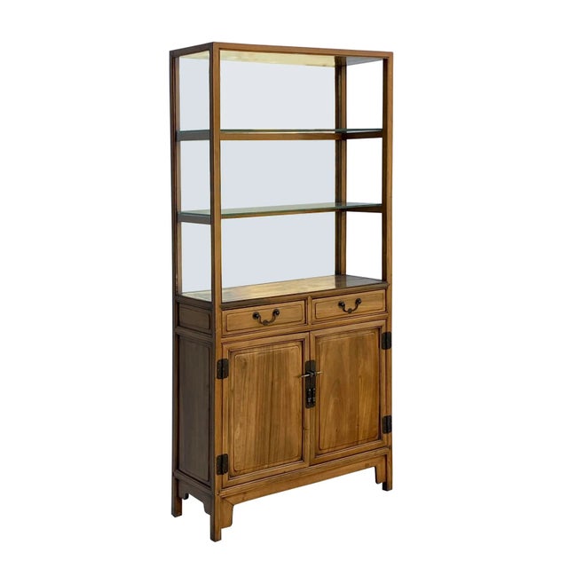 2010s Chinese Light Brown Glass Display Bookcase Curio Cabinet For Sale - Image 5 of 9